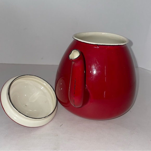 Red Enamelware Tea Kettle 1907 by Emalia Olkusz Stovetop Tea Pot Poland - Picture 4 of 10